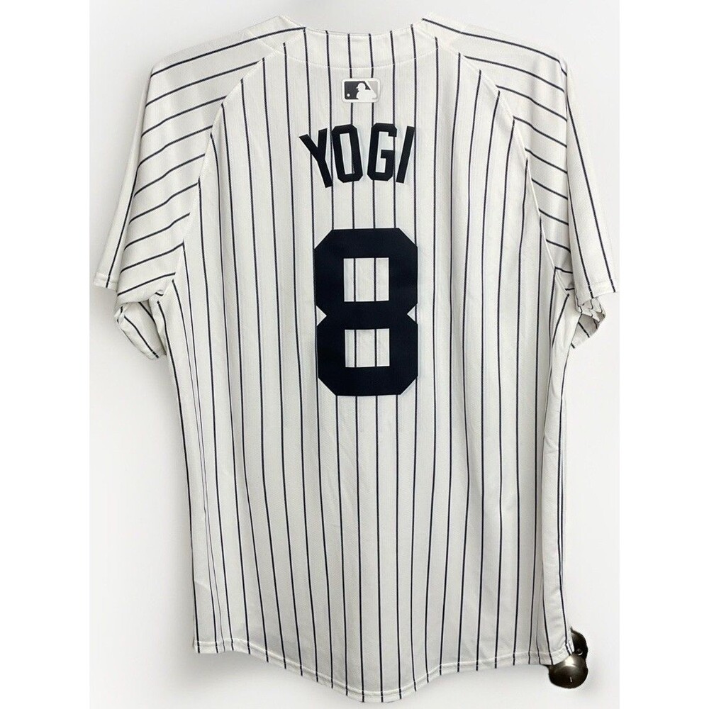 New York Yankees Baseball Jersey #8 Yogi Pinstripe Large 2024 World Series Patch